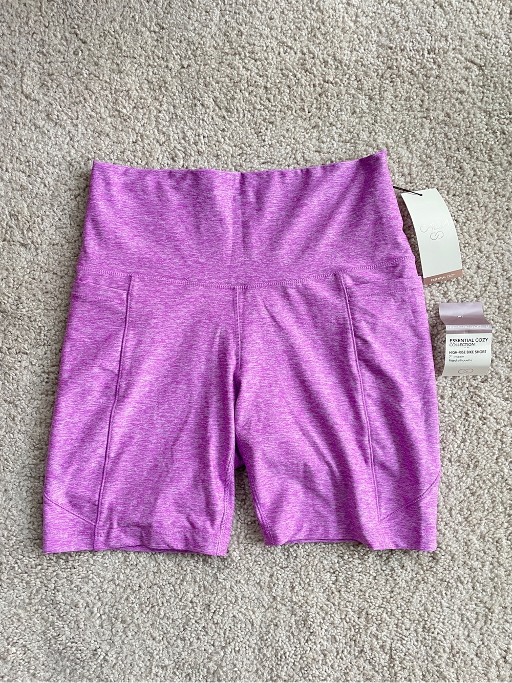CALIA Light Purple Heather 7" High Rise Pockets Fitted Bike Short Size Medium